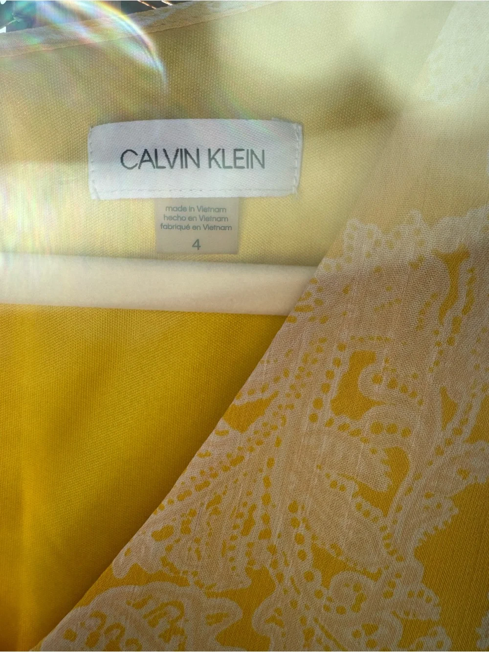 Calvin Klein Yellow and White Floral V-Neck Mini Dress N0357